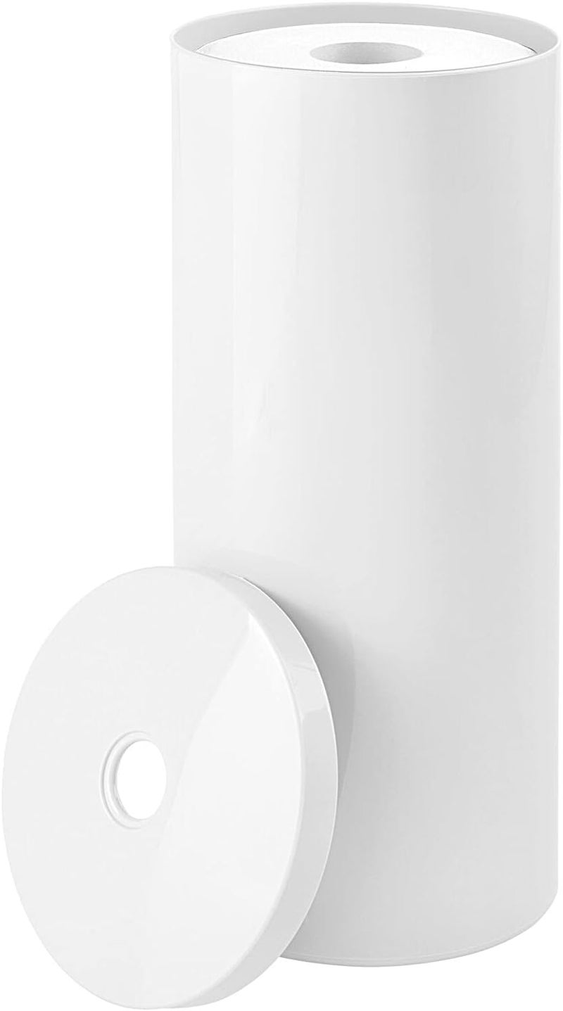 m-design Plastic Floor Stand Toilet Paper Organizer with Cover, 3-Roll Space-Saving Tissue Storage for Bathroom - Fits Under Sink, Vanity, Shelf, in Cabinet, Corner - Aura Collection - White - Image 1
